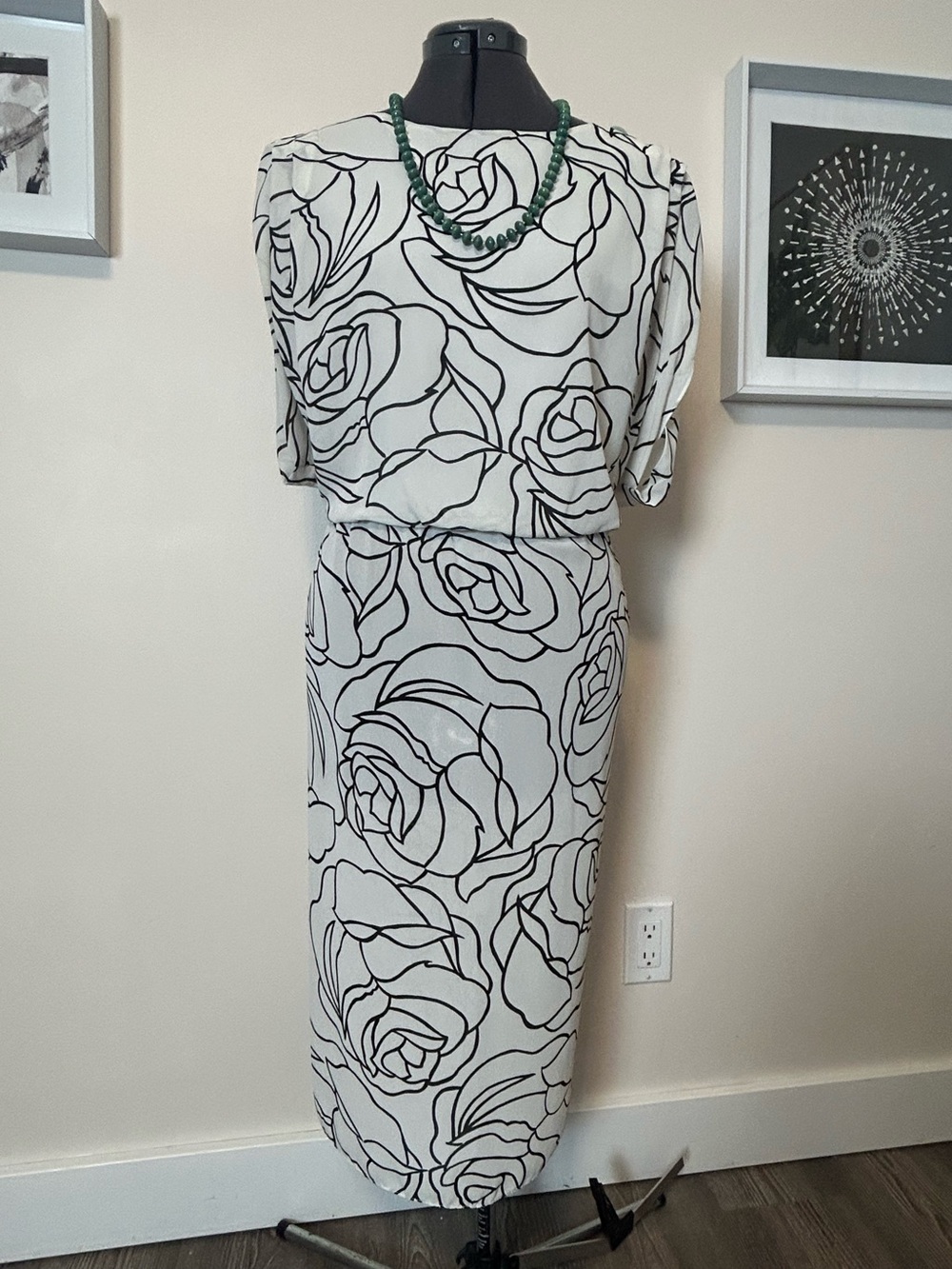 Vintage 80s Tobi Canada Graphic Rose Dress Avant Garde Midi